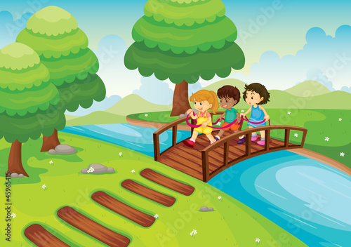 kids crossing bridge