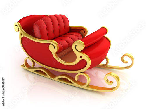 Christmas Santa sleigh - red and golden sledge isolated photo