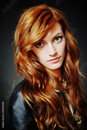 Portrait of woman model with shiny long hair