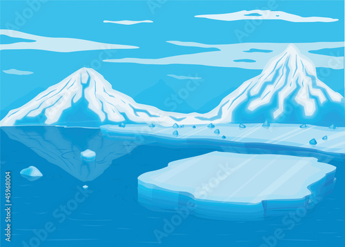 mountain covered with snow and sea