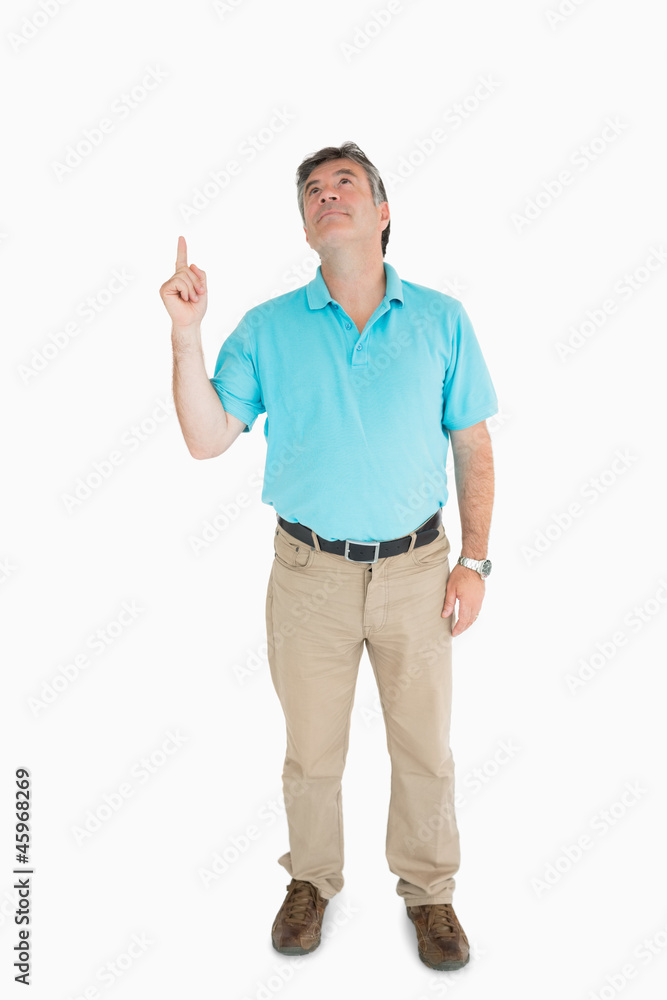 Man pointing upwards Man pointing upwards