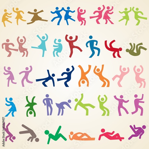 People dance icons, set of various dancing silhouettes icons