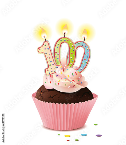 Cupcake mit Kerze und die Zahl 100
