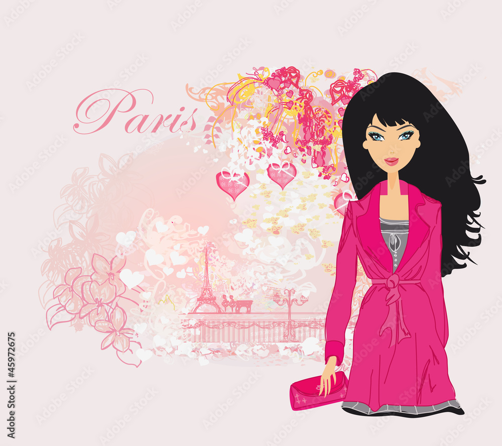 beautiful women Shopping in Paris - vector card beautiful women Shopping in Paris - vector card