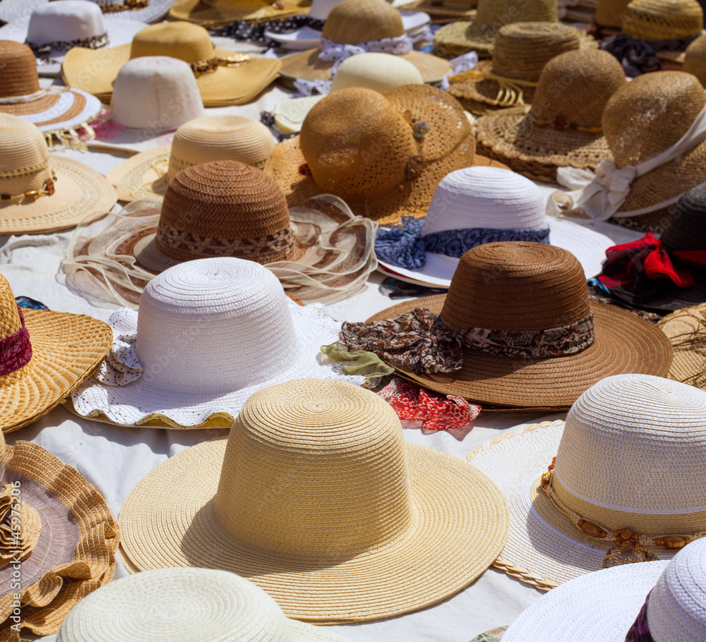 Hats display on a street market outdoor