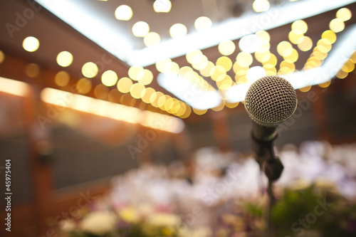 Obraz na płótnie Close up of microphone in concert hall or conference room