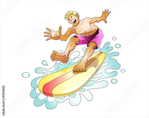 Surfer on Surfboard glide on wave