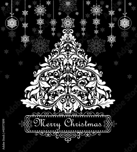 Vintage xmas greeting card (black and white)