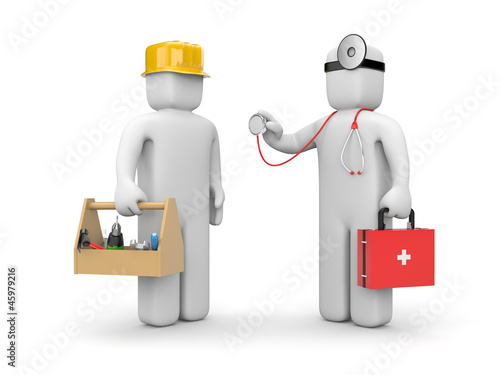 Doctor with stethoscope examine manual worker