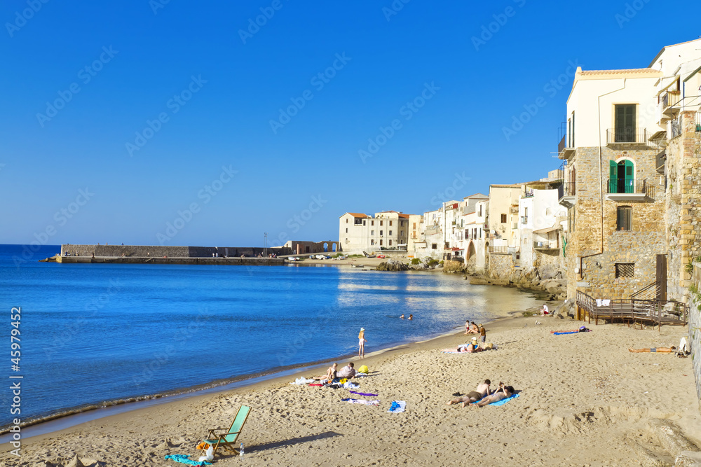 Beach of Cefalu in Sicily