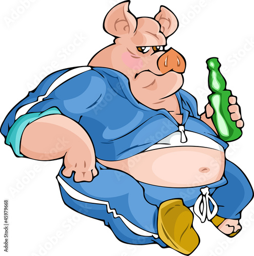 Fat Pig with bottle