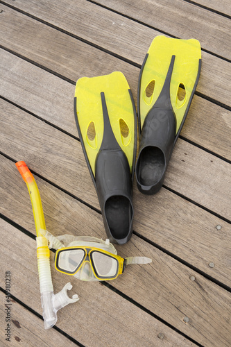 snorkel equipment on the jetty