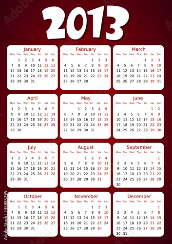simple editable vector calendar 2013