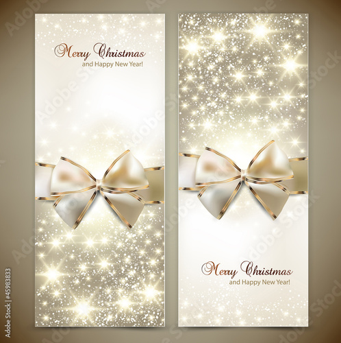 Greeting cards with white bows and copy space. Vector illustrati