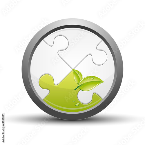 Puzzle button, green leaf concept