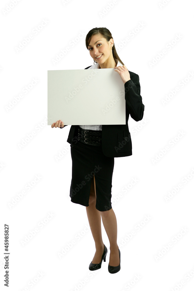 Businesswoman holding blank poster Businesswoman holding blank poster