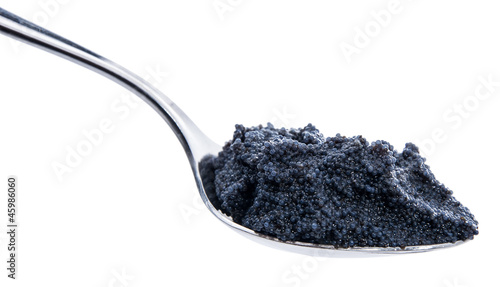 Black Caviar on a Spoon against white