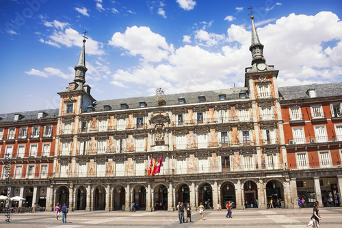 Architecture at Plaza Mayor (Main Square) in Madrid, Spain.