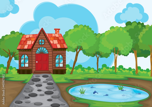 beautiful house and pond