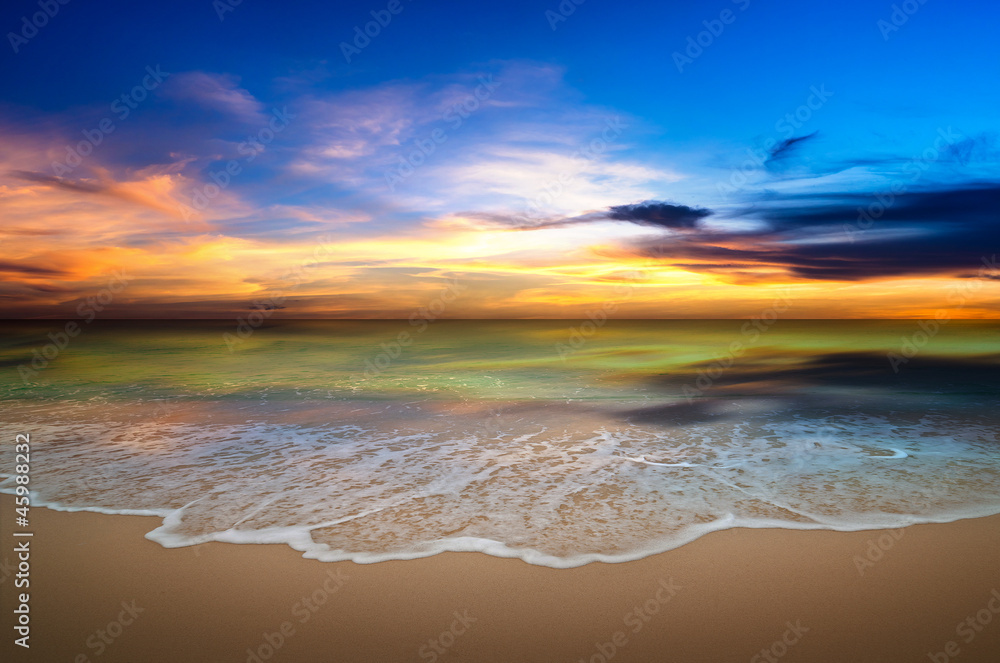 Seascape background on the beach in twilight time