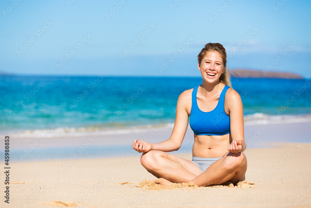 beautiful woman relaxing on the beach in Hawai