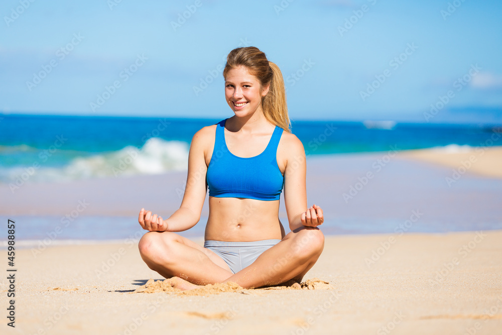 beautiful woman relaxing on the beach in Hawai