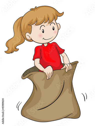 a girl in a sack