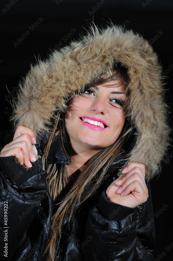 smiling girl with winter jacket smiling girl with winter jacket