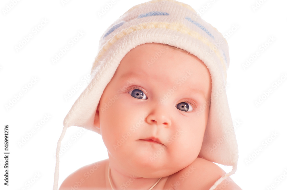 Little baby wearing warm wool hat. Little baby wearing warm wool hat.