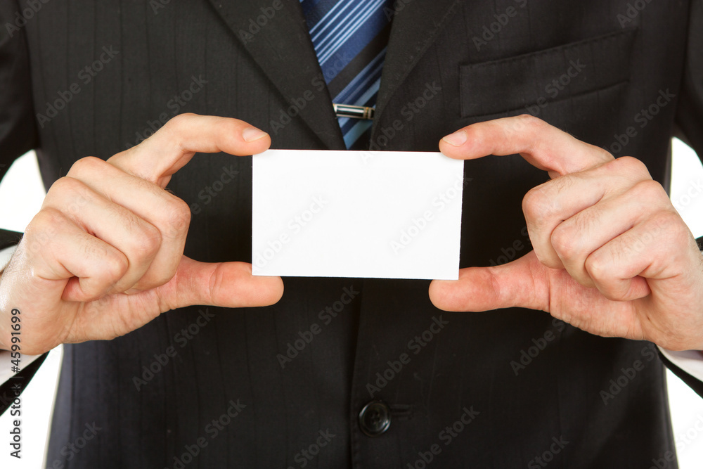 Image of a businessman holding a blank in the hand. Isolated on Image of a businessman holding a blank in the hand. Isolated on