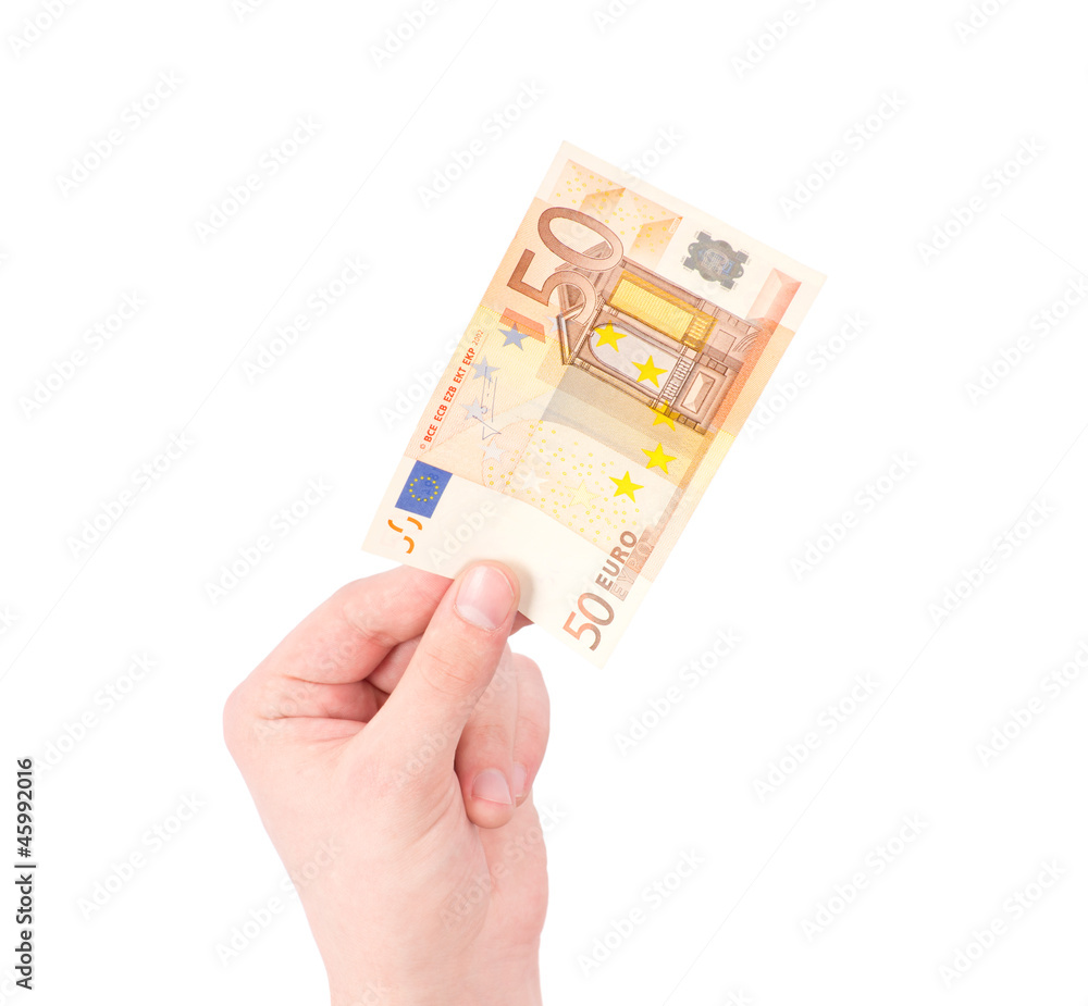 Money (Euro) in a hand isolated on white Money (Euro) in a hand isolated on white