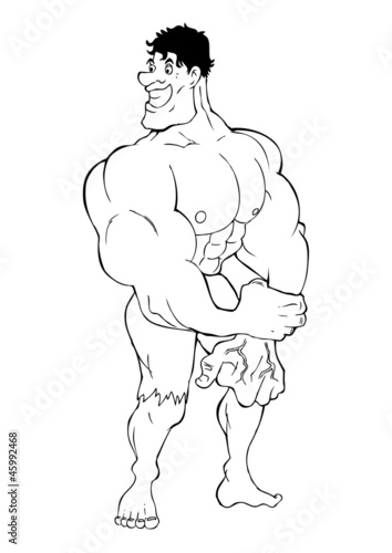 Outline illustration of a muscular man figure for coloring page