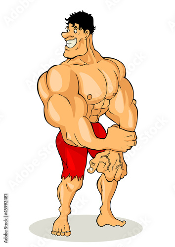 Cartoon illustration of a muscular man figure