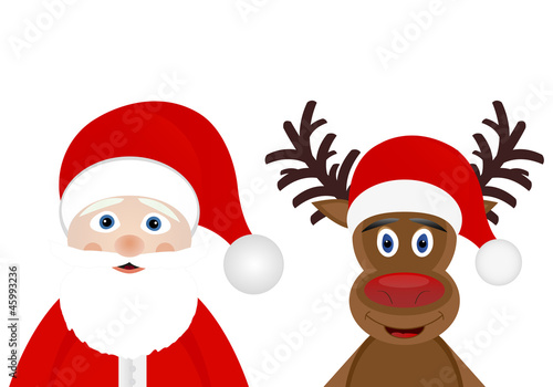 Santa Claus and Christmas deer on a white background