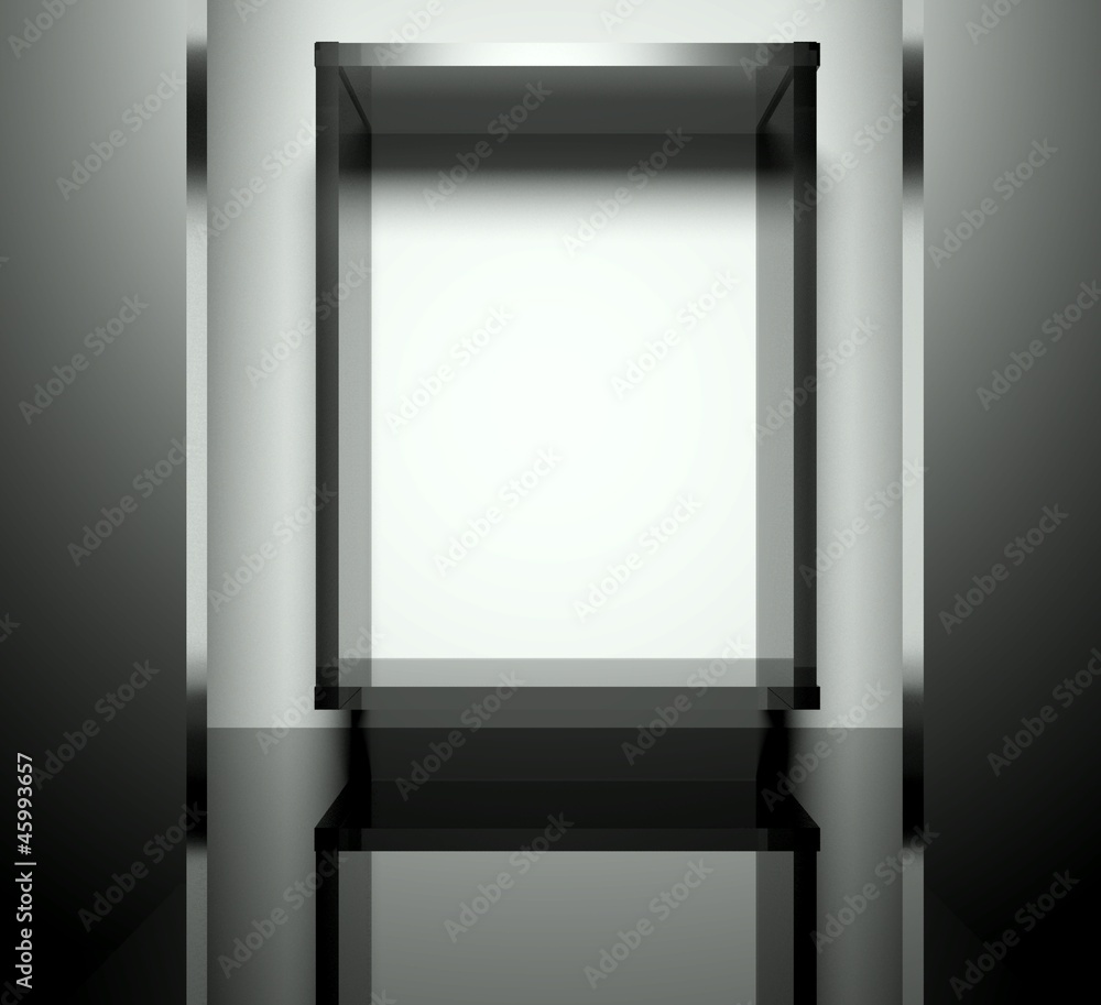 Empty glass showcase, 3d exhibition space