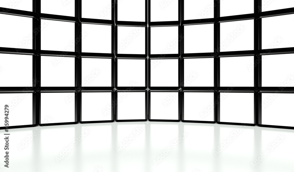 White screen video wall of many cubes White screen video wall of many cubes