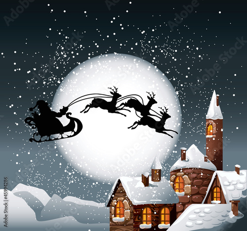 Christmas Illustration of Santa and his reindeer