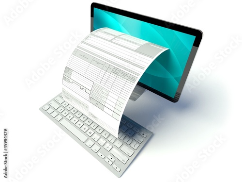 Desktop computer screen, tax form or invoice photo