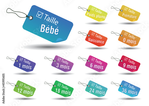 étiquettes multicolore concept taille bébé