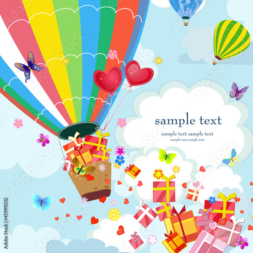 Happy Hot air balloon with gifts and love
