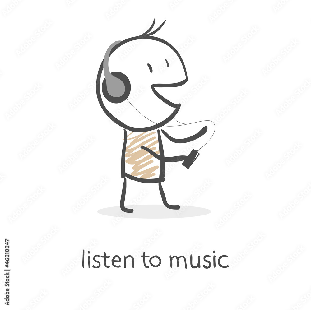 Cartoon man listening to music