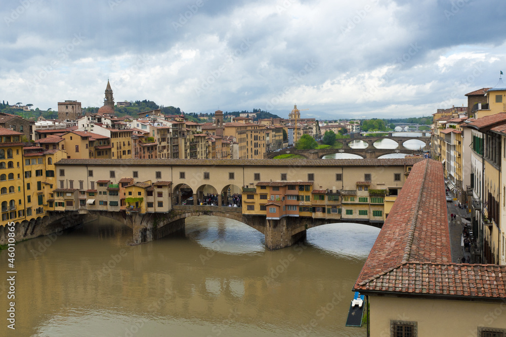 View of Florence, Arno River and famous Ponte Vecchio