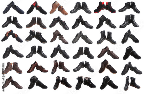 plenty of different male shoes isolated over white collage