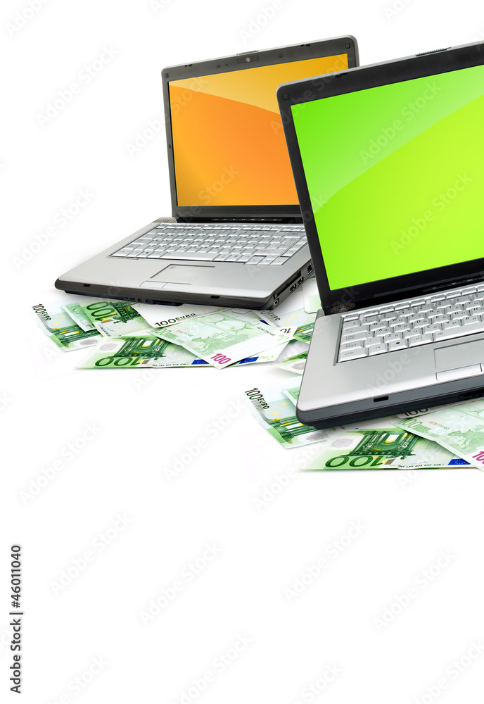 Open laptop with money