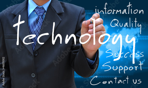 businessman hand writing technology