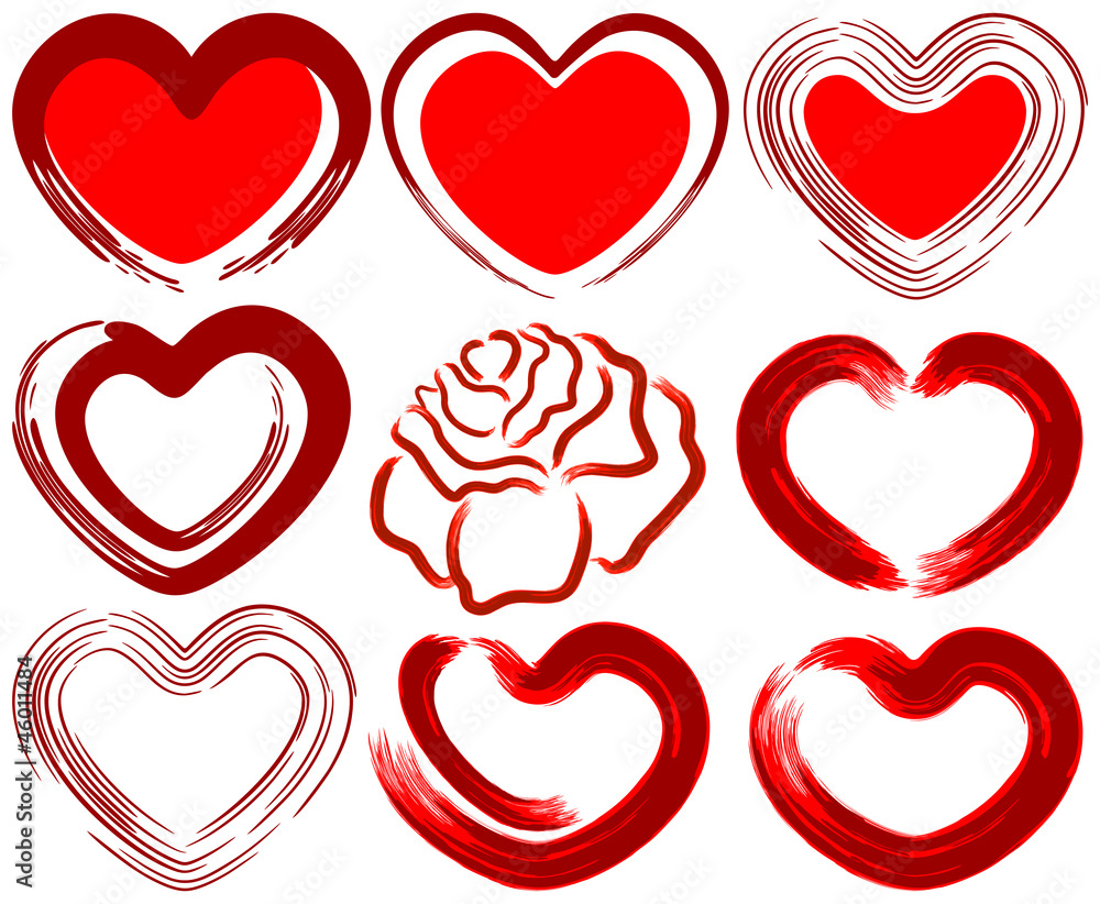 Art drawing love heart set with rose Art drawing love heart set with rose