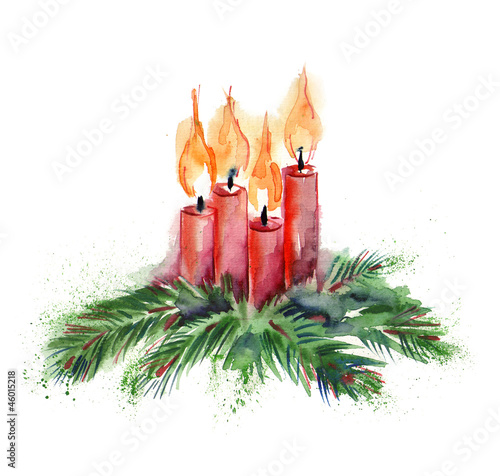 Watercolor Christmas Candles photo