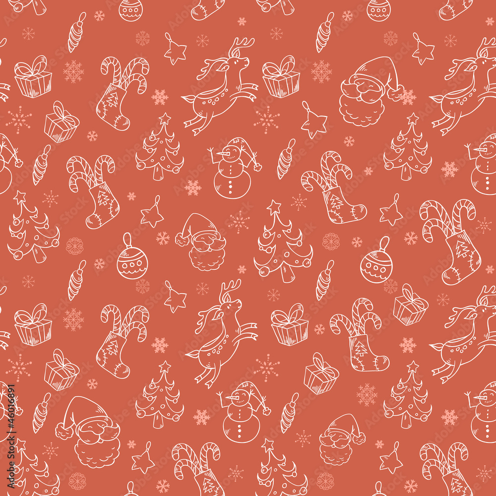 Naklejka premium Seamless Christmas hand drawn pattern with winter symbols