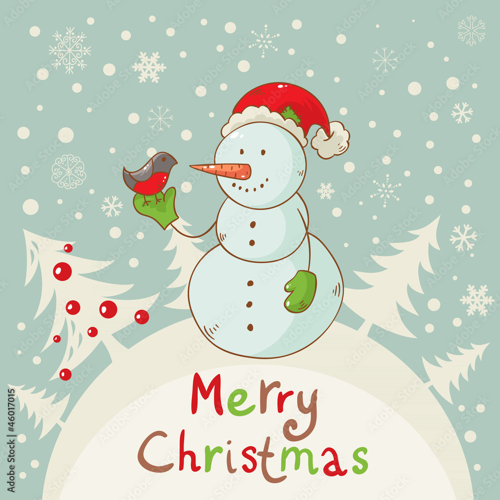 Merry Christmas greeting card with cute Snowman Merry Christmas greeting card with cute Snowman