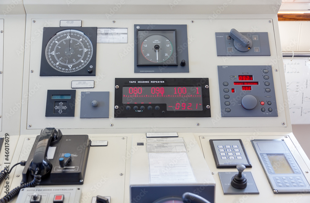 Instruments in the bridge of a modern ship Instruments in the bridge of a modern ship